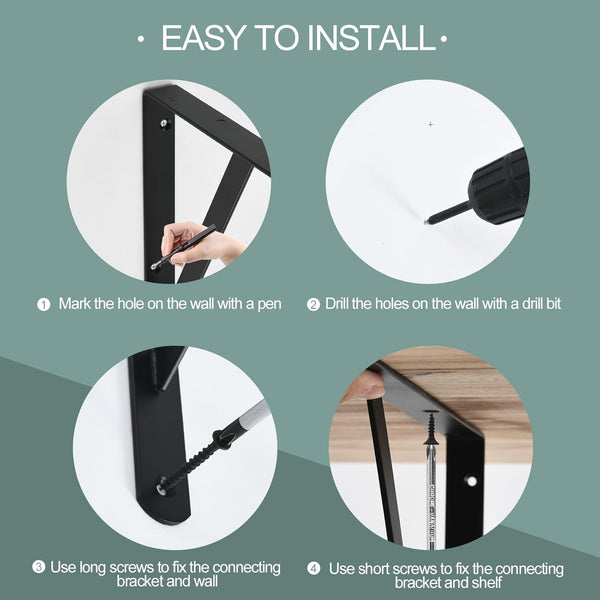 12 Pack L12 x H 8" Black Heavy Duty Shelf Brackets with Screws Metal Shelf Brackets Shelf Support Angle Brackets for Shelves L Brackets Heavy Duty