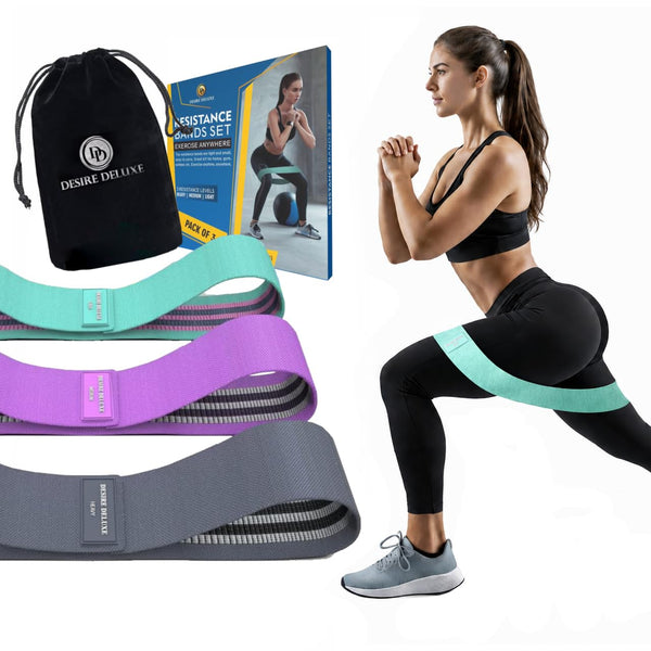 Desire Deluxe Premium Resistance Bands Set – Fabric Stretch Bands for Strength Training, Physical Therapy, Pilates & Yoga, Non-Slip Workout Bands