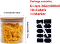 6Pcs 20oz Glass Storage Jars, Airtight Bamboo Lid Containers With Labels | Moisture Resistant Seal, Transparent Visible Tank, Large Capacity,