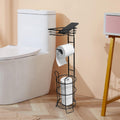 Toilet Paper Holder Stand Bathroom Toilet Paper Storage with Raised Base, Tissue Paper Roll Dispenser with Top Shelf (Black)