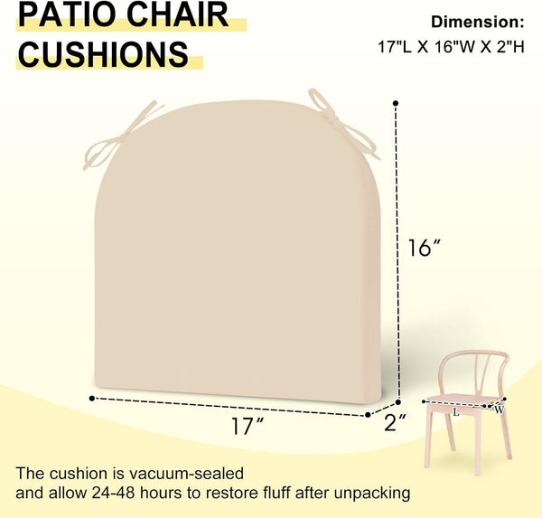 downluxe Outdoor Chair Cushions Set of 4 for Patio Furniture, Water-Resistant Patio Chair Cushions with Ties, High Density Foam Outdoor Seat