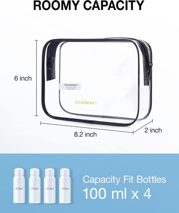BAGSMART Clear Toiletry Bag 2-Pack TSA Approved Water-Repellent, Black | Carry on Travel Accessories Bag, Airport Airline Quart Size Bags for