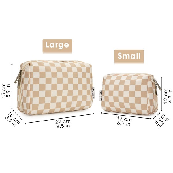 Narwey Makeup Bag Travel Toiletry Bag, Cosmetic Bag for Women Girls YB-Light Checkerboard Large