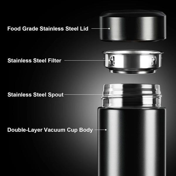PARACITY Insulated Water Bottle, 15 oz Stainless Steel Water Bottle, Black