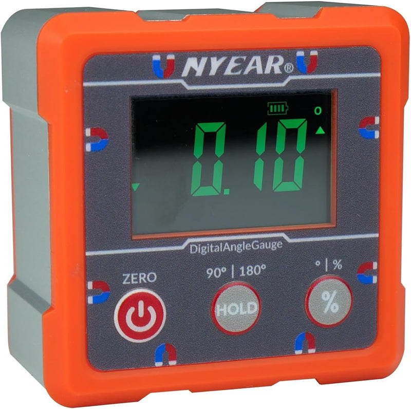 NYEAR Digital Electronic Angle Gauge (Type-C Rechargeable), Four Sided Strong Magnet, IP67 Waterproof Rating, Measures 0-90 and 0-180 Degree