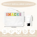 Snack Bag Clear Chenille Varsity Letter Zipper Pouch for Travel Nylon Clear Cosmetic Bag Makeup Travel Bag for Women (White-Snacks) BS-SNACKS