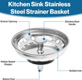 Kitchen Sink Drain Strainer 2 Pack of Stopper Combo Basket Replacement for 3-1/2 Inch Drain I Sink Drain Basket Stainless Steel Bathroom Sink