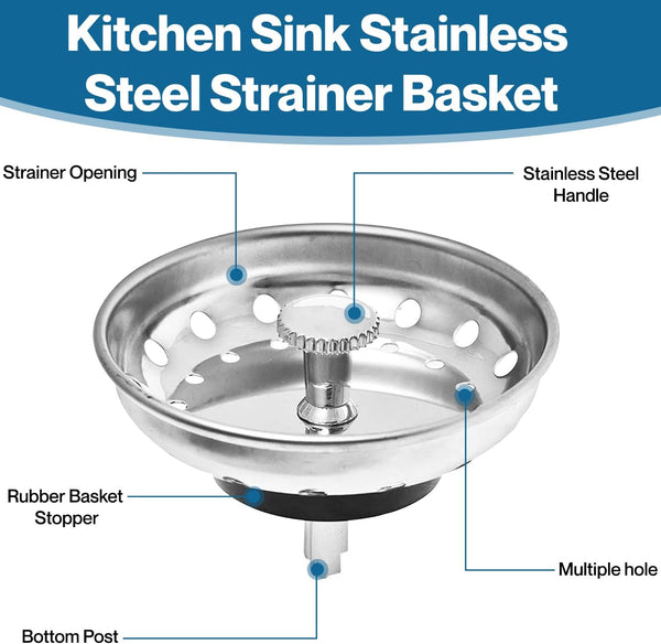 Kitchen Sink Drain Strainer 2 Pack of Stopper Combo Basket Replacement for 3-1/2 Inch Drain I Sink Drain Basket Stainless Steel Bathroom Sink