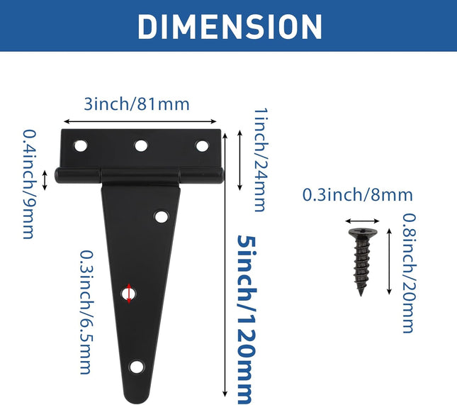 Tambee Gate Hinges Barn Door Hinges T-Strap Shed Door Hinges Outdoor Heavy Duty Hinge Wrought Hardware for Wooden Fences