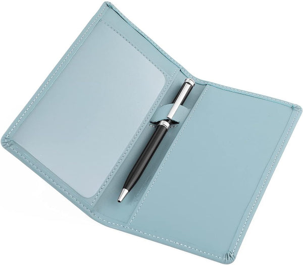 GNEGNI Leather Checkbook Cover with Built-in Divider Pen holder For Men Women Checkbook Holder Wallet RFID Blocking Airy Blue