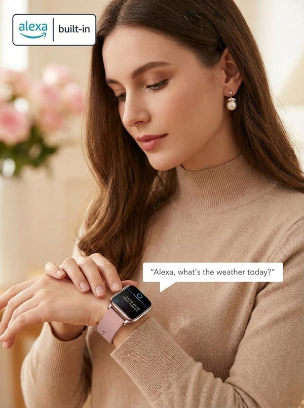 SKG Smart Watch for Men Women Android Iphone, with Alexa Built-In & Bluetooth Call(Answer/Make Call) 1.69" Fitness Tracker with IP68 Waterproof,