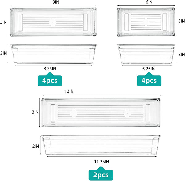 Clear Plastic Drawer Organizer Tray for Vanity Cabinet (Set of 10),Storage Tray for Makeup, Kitchen Utensils, Jewelries, and Gadgets
