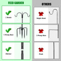 FEED GARDEN Heavy Duty Shepherds Hook 76" Double Hooks Adjustable (44/60/76") - Alloy Steel 5-Prong Base, 17lb Capacity - Easy Assembly Bird