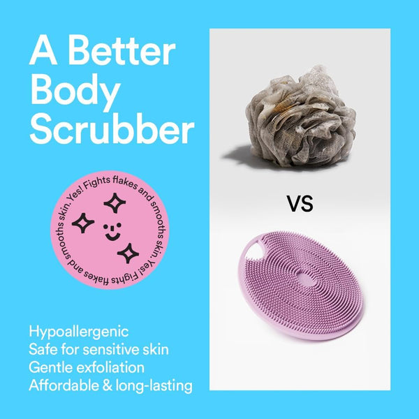 Boie USA Body Scrubber with Handle - Hygienic, Exfoliating Loofah Alternative - Feels Like Silicone Scrubber Gentle on Sensitive Skin,