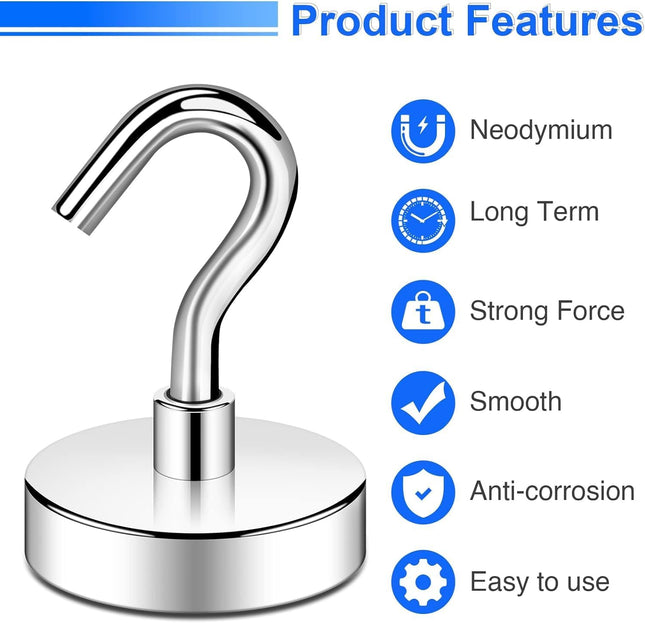DIYMAG Magnetic Hooks Heavy Duty, 80 LBS Neodymium Magnet Hooks for Home, Kitchen, Workplace, Office, Garage and Indoor 