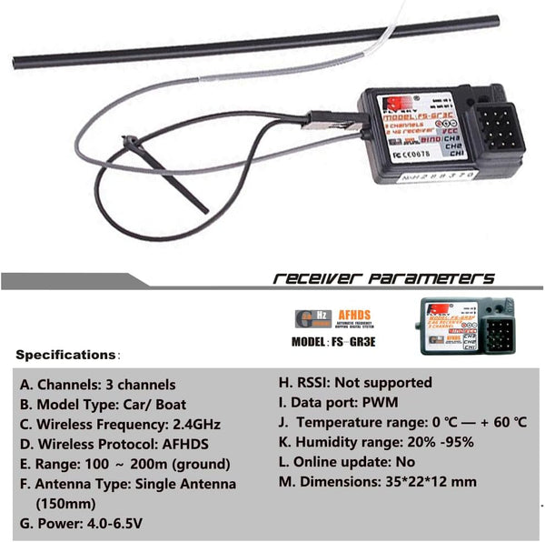 Flysky FS-GT2 RC Transmitter with FS-GR3E Receiver, 2.4GHz 2 Channel Digital Radio Controler and Receiver for RC Car Boat