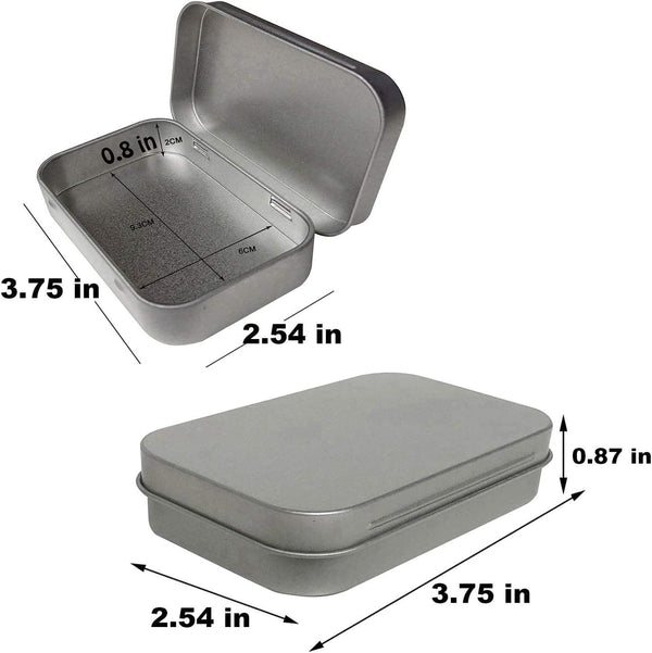 Hulless Small Hinged Tin Box Metal Tins Storage Containers, Silver 6Pcs | Portable Craft Organizer for Home Storage to pills, candies, herbs,