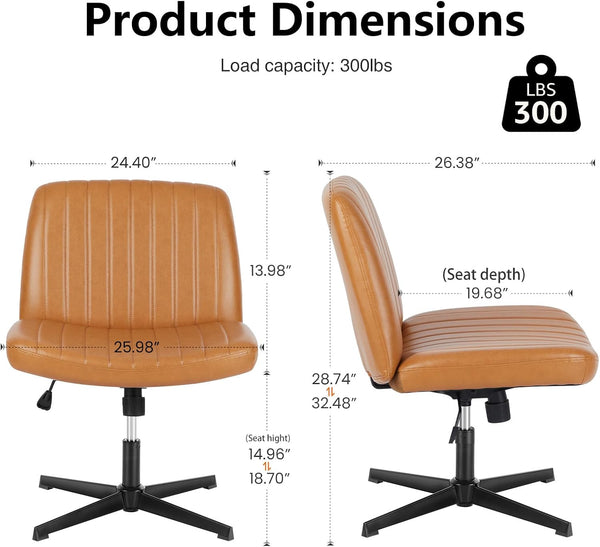 DUMOS Criss Cross Chair No Wheel Legged Office Wide Comfy Desk Vanity Chair, Armless Computer Task Seating PU Leather, Swivel Home Height