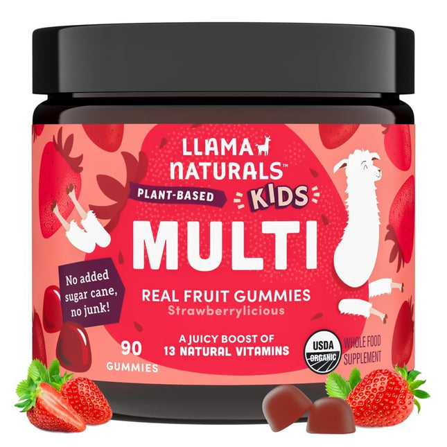 Llama Naturals Kids Multivitamin Gummies | Real Fruit, No Added Sugar Cane | Organic Vegan Toddler Whole Food Vitamins |