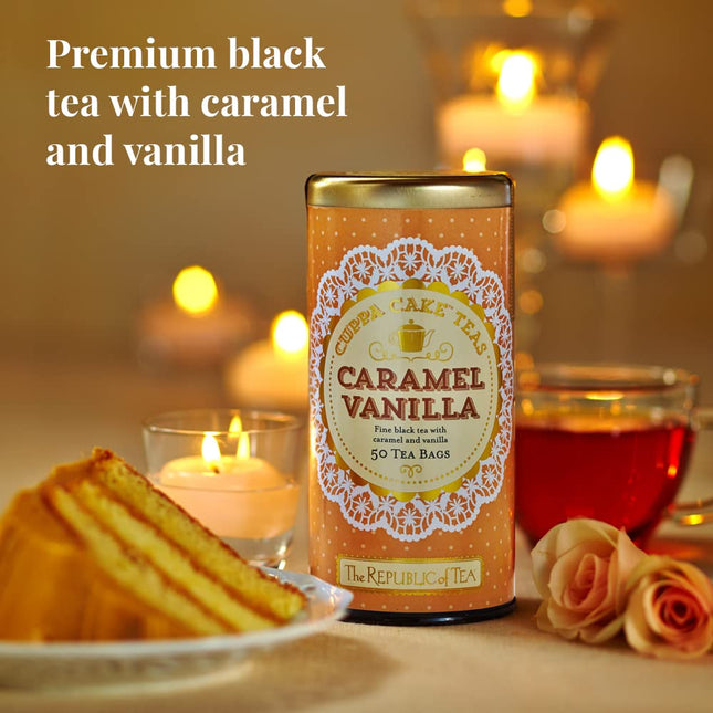 The Republic of Tea Caramel Vanilla Cuppa Cake, 50 Tea Bags, Blended Fine Black 