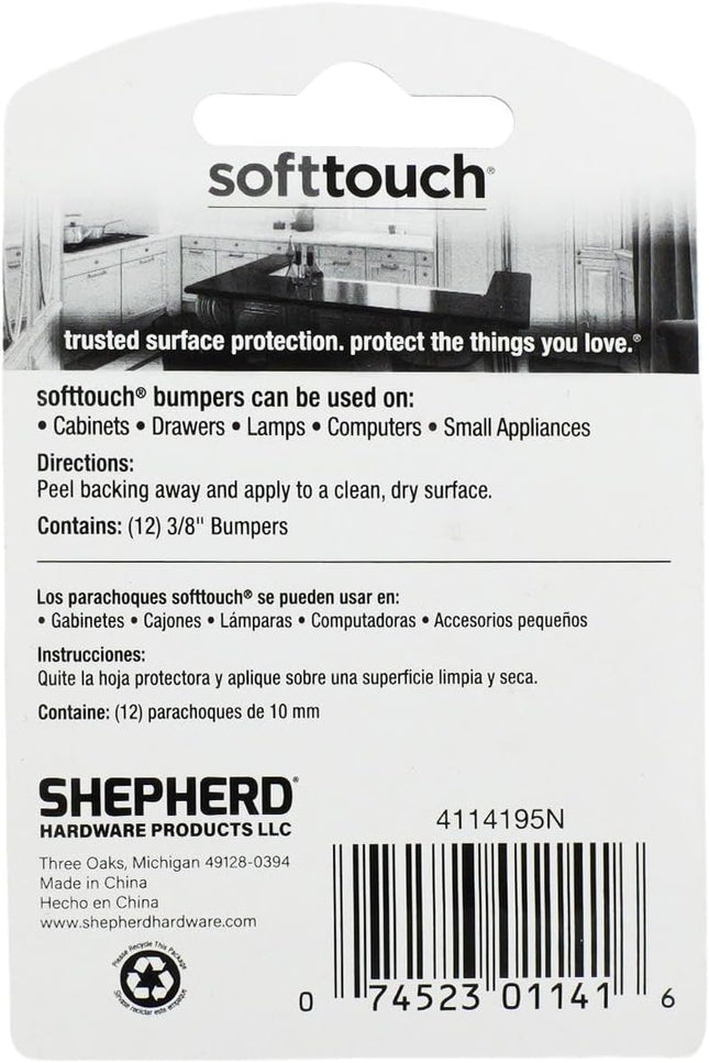 SoftTouch 3/8" Hexagon Self-Stick Noise Dampening Foam Cabinet Bumpers, 12 Pack,