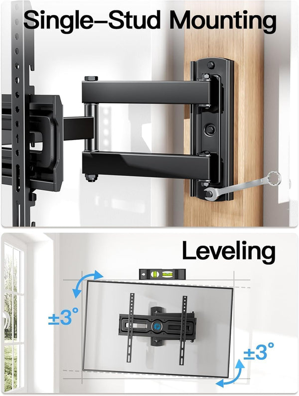 Pipishell Full Motion TV Wall Mount for Most 26-60 Inch Flat & Curved Tvs up to 77 Lbs, Adjustable Bracket Height, Single Articulating Arm,