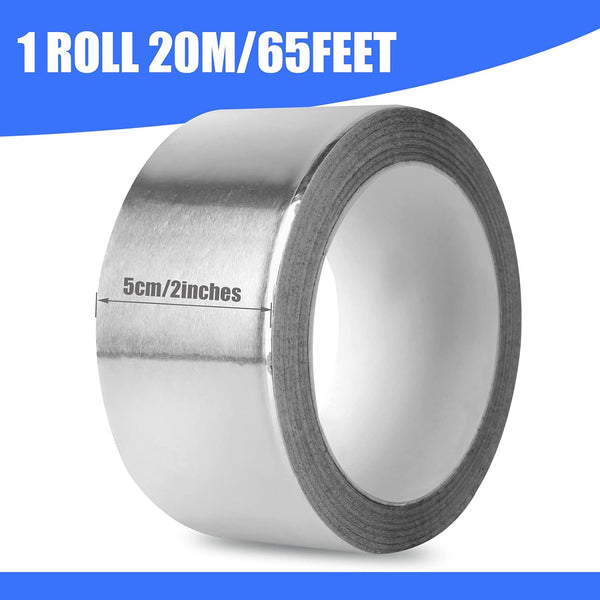 Aluminum Foil Tape, 2 Inch X 65 Feet (3.9 Mil), Insulation Adhesive Metal High Temperature Heavy Duty HVAC Tape, Silver for Ductwork, Dryer Vent, HVAC