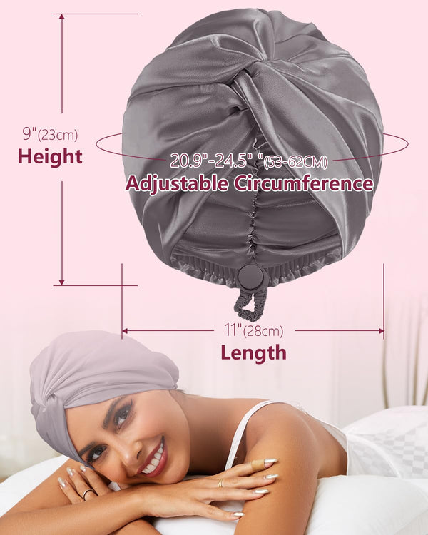 HFRHTGY Adjustable Silk Satin Hair Bonnet for Sleeping, Double Layer Hair Wrap Sleep Cap Turban for Women Men, Curly Straight Braid Unisex