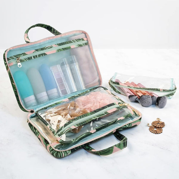 Conair Travel Toiletry Bag - Makeup Bag - Cosmetic Bag -Travel Makeup Bag Pink Palm 1 Count (Pack of 1)