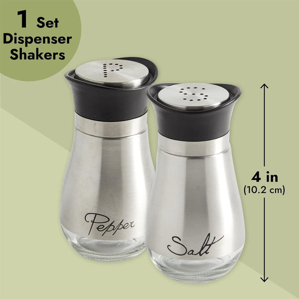 Stainless Steel Salt and Pepper Shaker Set with Glass Bottom, Perforated "S" and "P" Caps - Modern Kitchen Counter Decor (4oz) 4 Inch