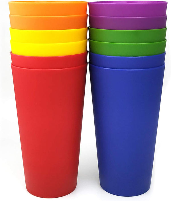 KX-WARE 32-ounce Plastic Tumblers Large Drinking Glasses, Set of 12 Multicolor - Unbreakable, Dishwasher Safe, BPA Free Multicolor 12