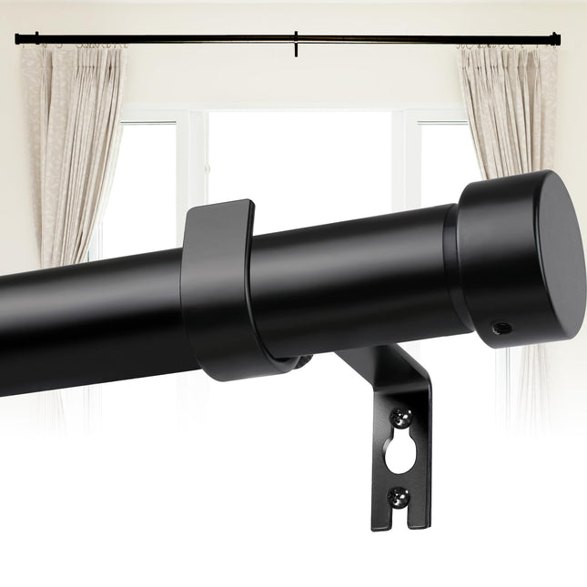 Heavy Duty Curtain Rods for Windows 48 to 84 Inch, 1 Inch Diameter Modern Adjustable Black Curtain Rod, Long Curtain Rod