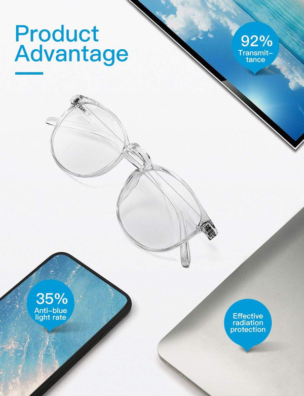 Blue Light Blocking Glasses,Computer Glasses,Anti Eyestrain, Lightweight Frame Eyeglasses,Men/Women… (Crystal)
