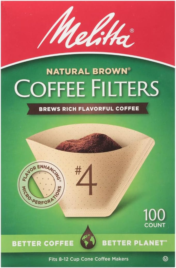 Melitta #4 Unbleached Coffee Filters, Premium, Natural Brown, Flavor Enhancing Coffee Filters for 8-12 Cup Coffee Makers, Kosher Certified,