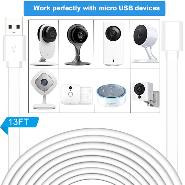 SIOCEN 13FT 2 Pack USB Power Extension Cable for Wyze Cam,Wyzecam Pan,Yi Cam,Yi Dome Home,Oculus Go,Kasa,Security Camera,Furbo Dog,Nest-Cam,Arlo