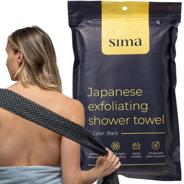 Exfoliating Washcloth Face & Body Scrub Towel - Japanese Exfoliating Towel with Hexagon Fibers, Body Scrubber with 2 Sid