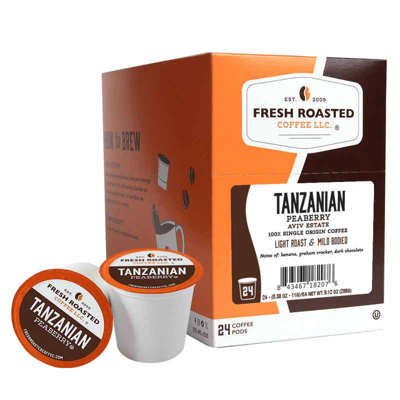 Fresh Roasted Coffee, Tanzanian Peaberry K-Cup Pods for Keurig Brewers, Light Roast, Kosher, 24 Count (Pack of 1) Tanzanian Peaberry 24 Count