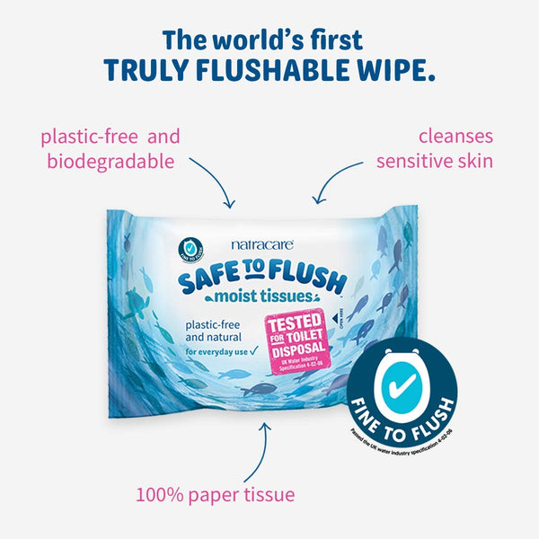 Natracare Safe to Flush Moist Tissues, Made of 100% Paper and an Organic and Natural Formula with Aloe Vera and Witch Hazel (1 Pack, 30 Wipes Total)