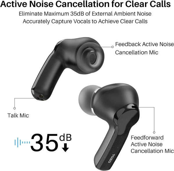 TOZO NC2 Hybrid Active Noise Cancelling Wireless Earbuds, In-Ear Detection Headphones, IPX6 Waterproof Bluetooth 5.3 Stereo Earphones, Immersive