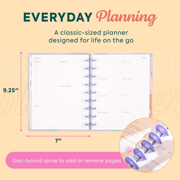 Happy Planner Disc-Bound Planner July 2026–June 2027, Classic Size | Includes 3 extra months and 2 sticker sheets, 7" x 9.25", Dashboard Layout,