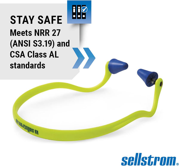 Sellstrom Reusable Banded Earplugs for Work - Work Safety Hearing Protection - 25dB - Hi-Vis Green/Blue Banded Earplug 1 pair (Pack of 1)
