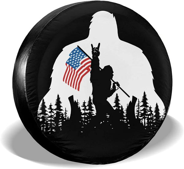 Bigfoot American Flag Camping Spare Tire Cover Wheel Protectors Weatherproof Wheel Covers Universal Fit for Trailer Rv SUV Truck Camper Travel