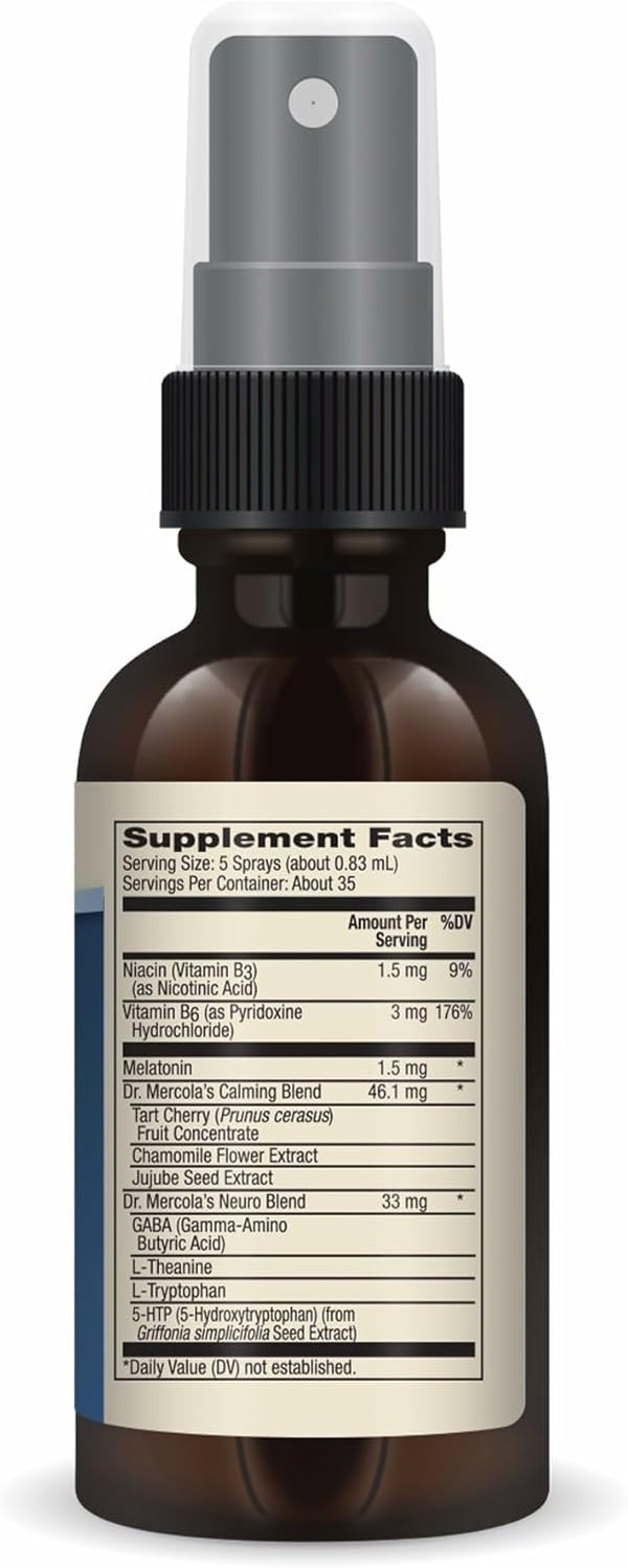 Dr. Mercola Sleep Support with Melatonin Spray - Supports Restful Sleep - Non-Gmo, Gluten-Free & Soy-Free - Natural Raspberry Flavor - 0.98 Fl Oz