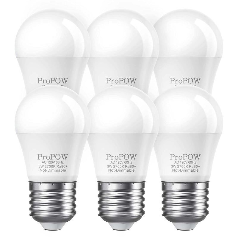 25 Watt Light Bulbs Equivalent, A15 E26 3W LED Bulb Soft White 2700K Low Watt Light Bulbs for Home Bedroom, Table Lamp Bulb (6 Pack)