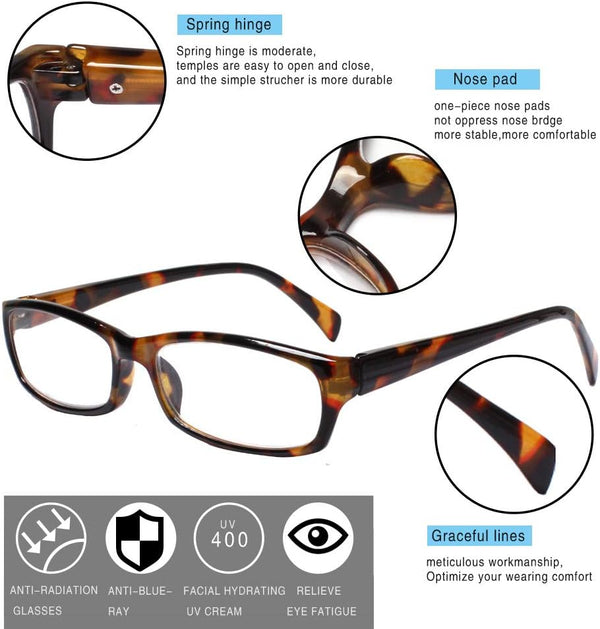 Henotin 5-Pack Reading Glasses Blue Light Blocking Anti Eyestrain Computer Reading Glasses for Women and Men Readers (5 Pack Mix Color, 2.00,