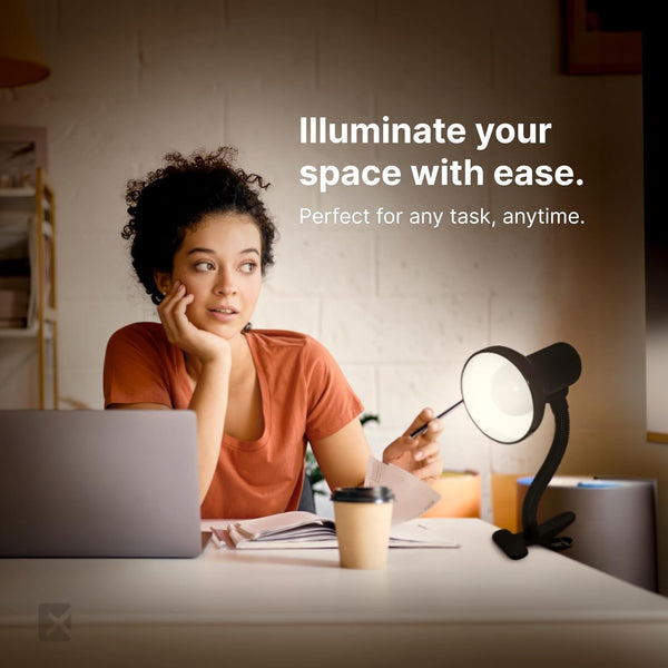 Xtricity LED Clip on Desk Lamp with 360° Flexible Gooseneck, White Finish | Reading Light for Bed Headboard– A19 Bulb Included, 120V, On/Off