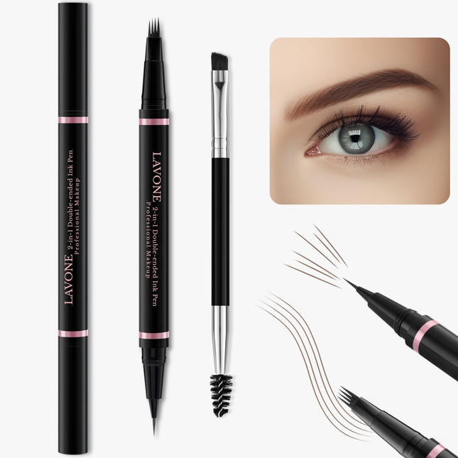 LAVONE Eyebrow Pencil Makeup Kit Waterproof 2-IN-1 Microblading Pen/Pomade Eyeliner and Dual-ended Brush, Brow Pencil Ki