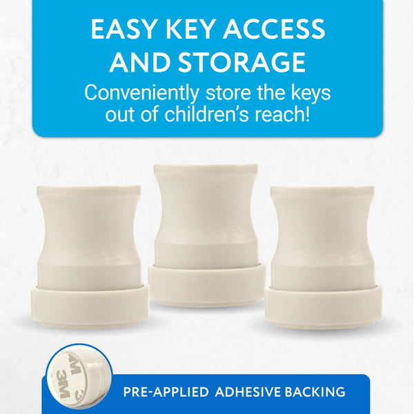 IMPRESA (3 Pack) Magnetic Safety Lock Key for Childproof Cabinet Locks - Includes 3 Adhesive Magnetic Key Holders White