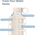 Purifyou 40/32/22/12 Oz Borosilicate Glass Water Bottles with Volume Markers, Silicone Sleeve, Stainless Steel Lid, Reusable Bottle for Water,