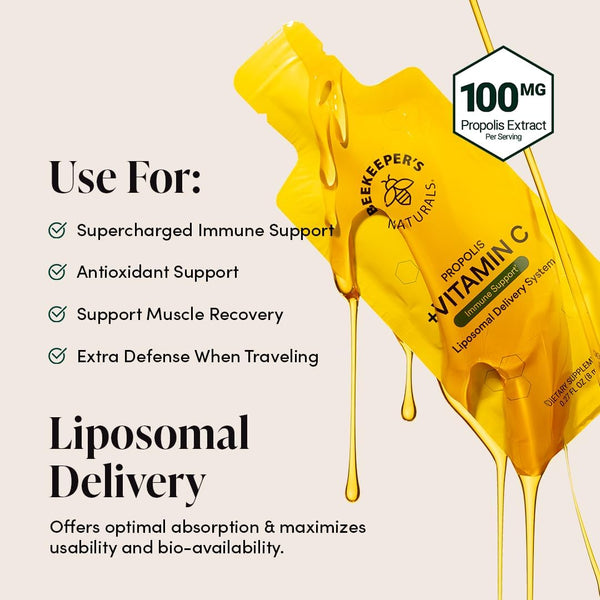 Propolis Liposomal Vitamin C by Beekeeper'S Naturals, 1000Mg Vitamin C, Propolis & Organic Honey, Supercharged Immune Support & Increased